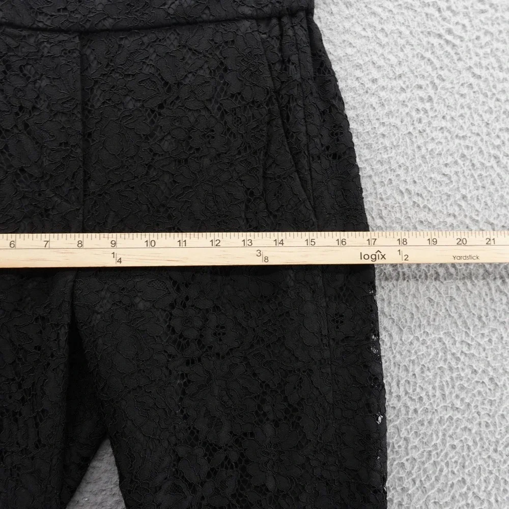 J Crew Lace Pull On‎ Ankle Pants Size 2 Black Women Elastic Waist Scalloped Hem